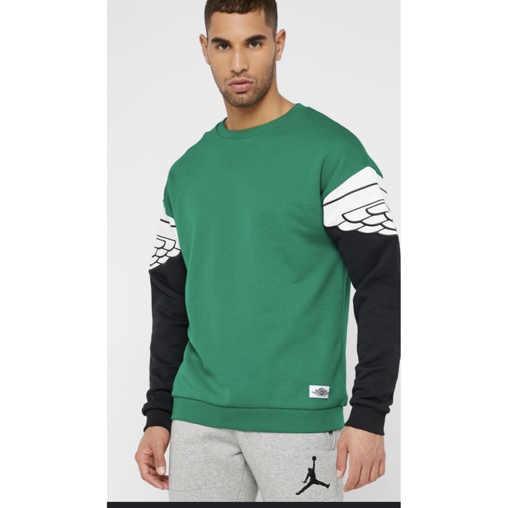 Jordan Brand Men's‎ Green Black Wings Crewneck Sweatshirt Size Medium